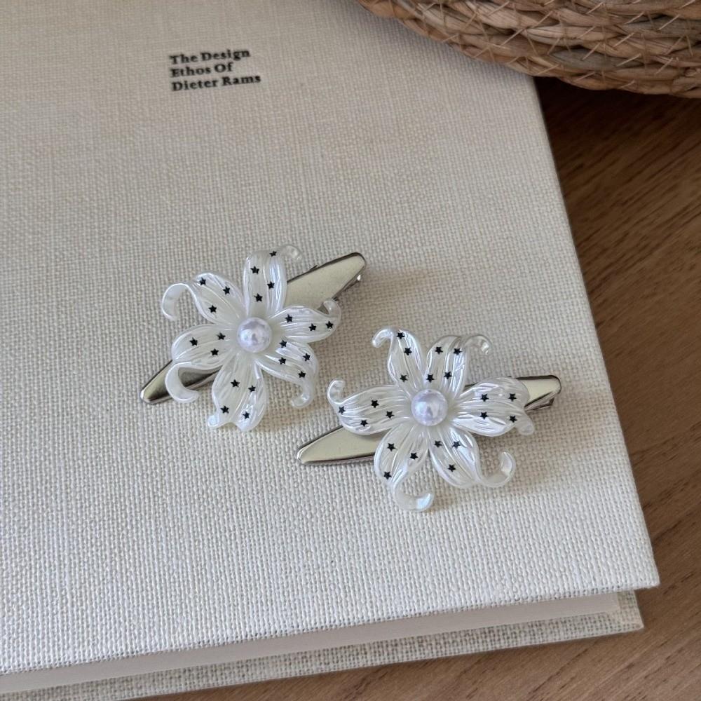 Pearl Flower Hair Clips Star Print Vintage Side Clip Elegant Flower Hairpins Girls