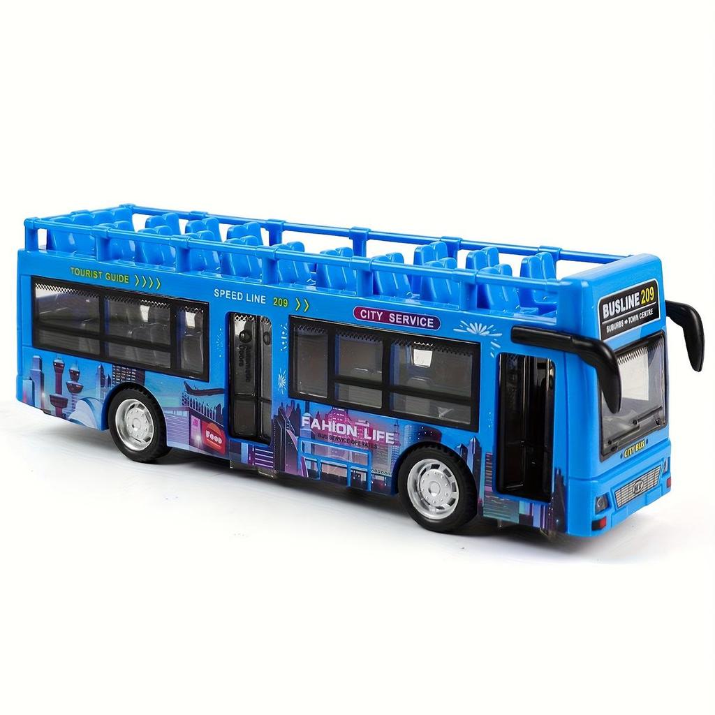 Children's Double-Decker Bus Toy: Convertible Police/Sightseeing Model with Openable Doors, Sound, Light & Inertial Motion