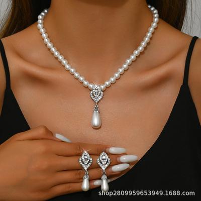 New Pearl Necklace Earrings Set Women's Versatile Sweater Chain Collarbone Chain Alloy 2442