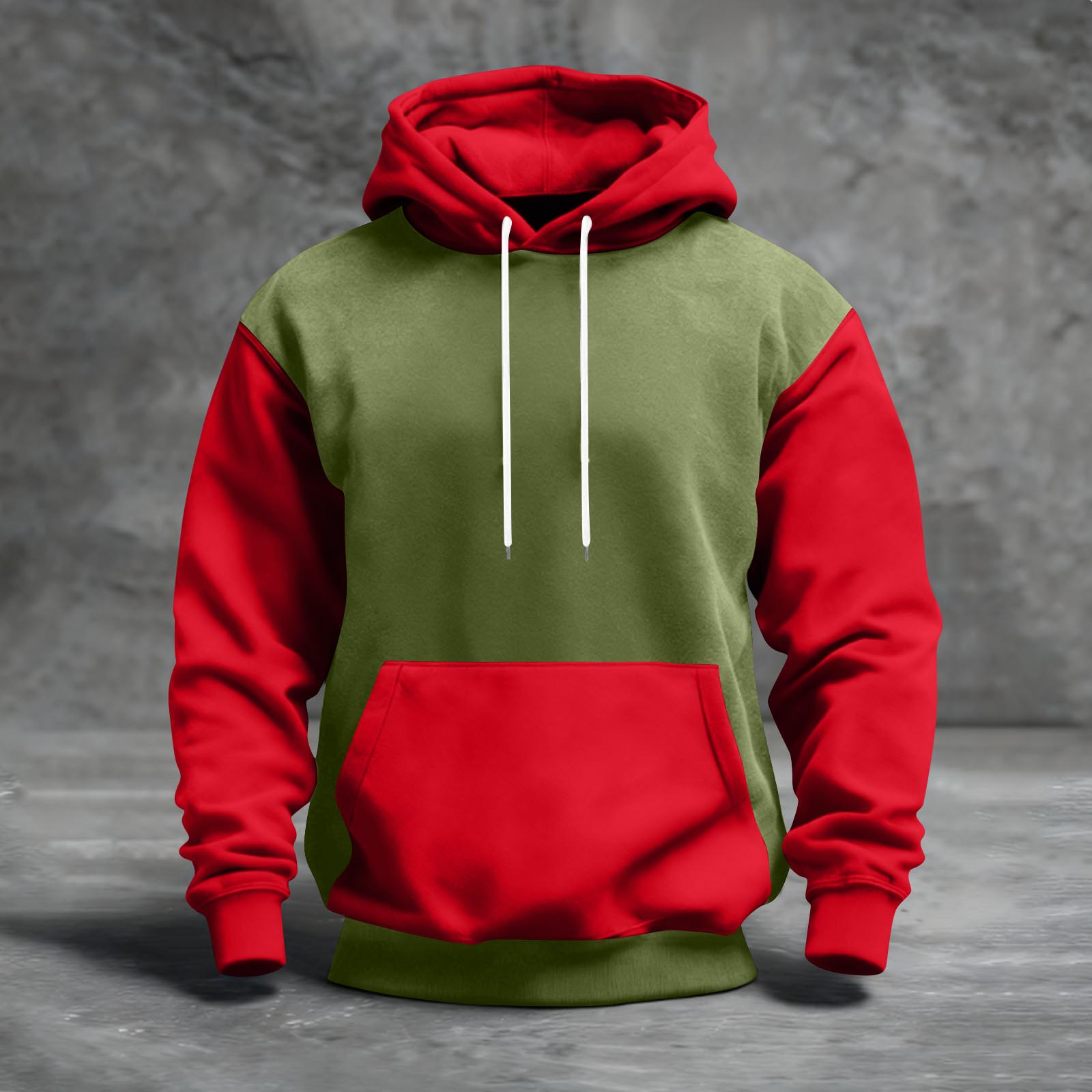 

Мужская толстовка с капюшоном в стиле колор-блок с карманами, повседневная и удобная XL красный