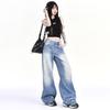 Women's 2024 Retro Low-Rise Wide-Leg Creased Distressed Jeans