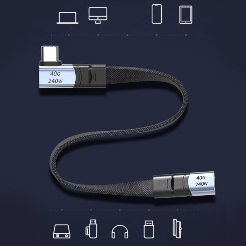 PD240W Fast Charging Line USB C to Type C Cable Quick Charging Right Angle Wire 90 Degree Data Cable