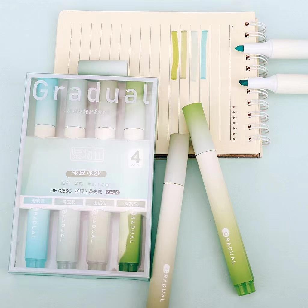 4pcs Gradual Sunrise Highlighter Pens Set Summer Mild Color Spot Liner Marker for Drawing Painting