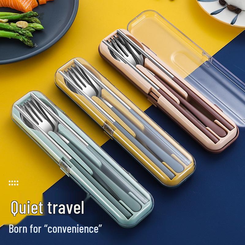 In-Stock Stainless Steel Portable Cutlery Set: Travel Flip-Top Case with Fork, Spoon, and Chopsticks