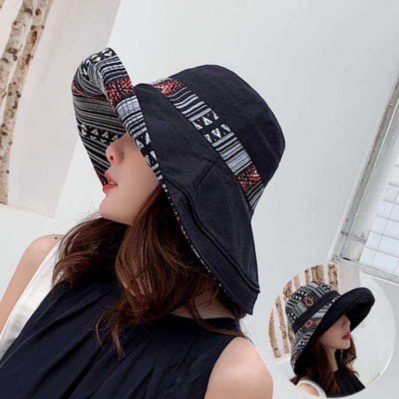 Women's Double-sided Sun Visor Bucket Hat Korean Style All-match Ethnic Style Travel Sun Protection Beach Hat
