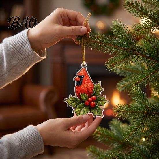 Holiday Countdown Decoration Red Bird Advent Calendar, 24-Day Christmas Set with Toy Ornaments, 2D Acrylic Tree Hanging Decor, Gift for Kids