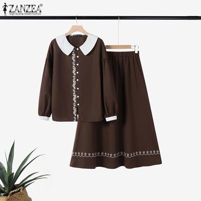 Blouse à Manches Longues pour Femme et Jupes Décontractées Ensembles Deux Pièces