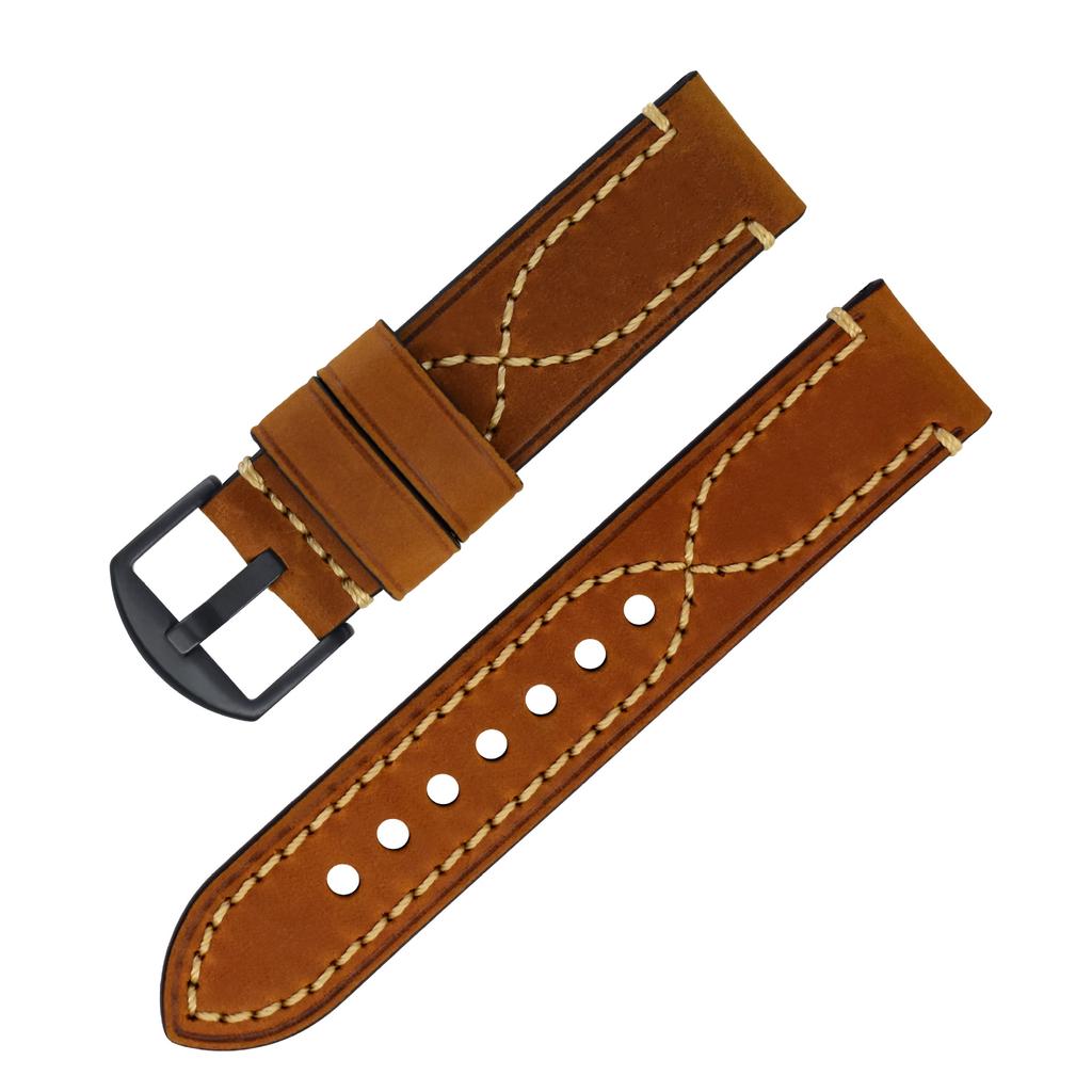 Cinturino per Orologio in Vera Pelle Crazy Horse Morbido Durevole Sostituzione Cinturino per Orologio in Pelle di Vacchetta per Orologi Smart Universali 18mm 20mm 22mm 24mm 26mm