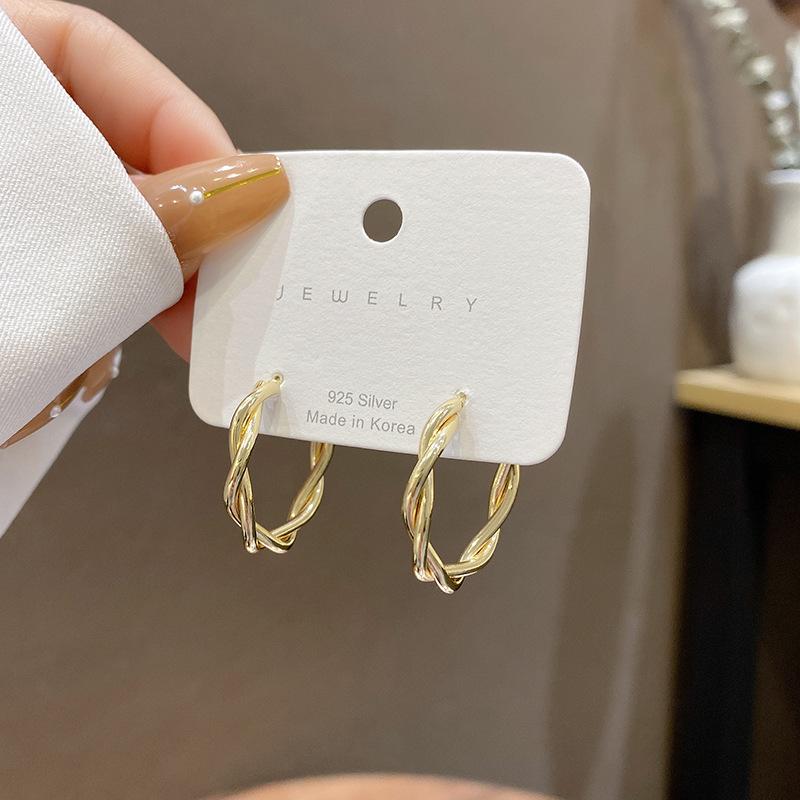 S Silbernadel Kreis Ohrringe Damen Trend Twist Metall Ohrringe Europäischer und Amerikanischer Übertriebener Ohrschmuck