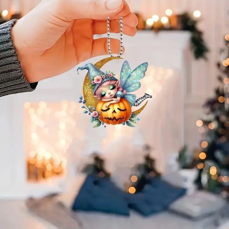 Festive Cartoon Acrylic Pumpkin Hanging Decoration For Car Interior Halloween Decor