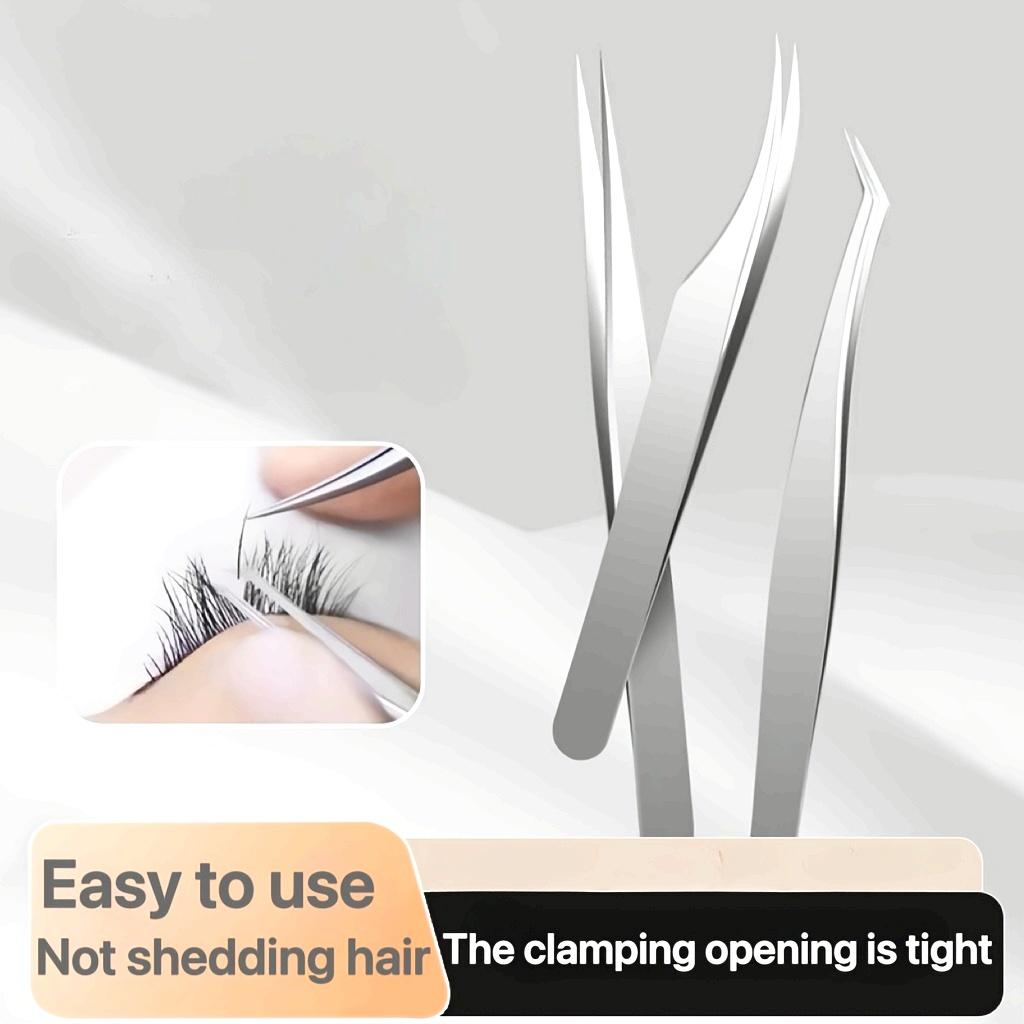 Stainless Steel High-Precision Grafting Eyelash Tweezers with Golden Feathers - Professional Makeup Tool for Synthetic Hair