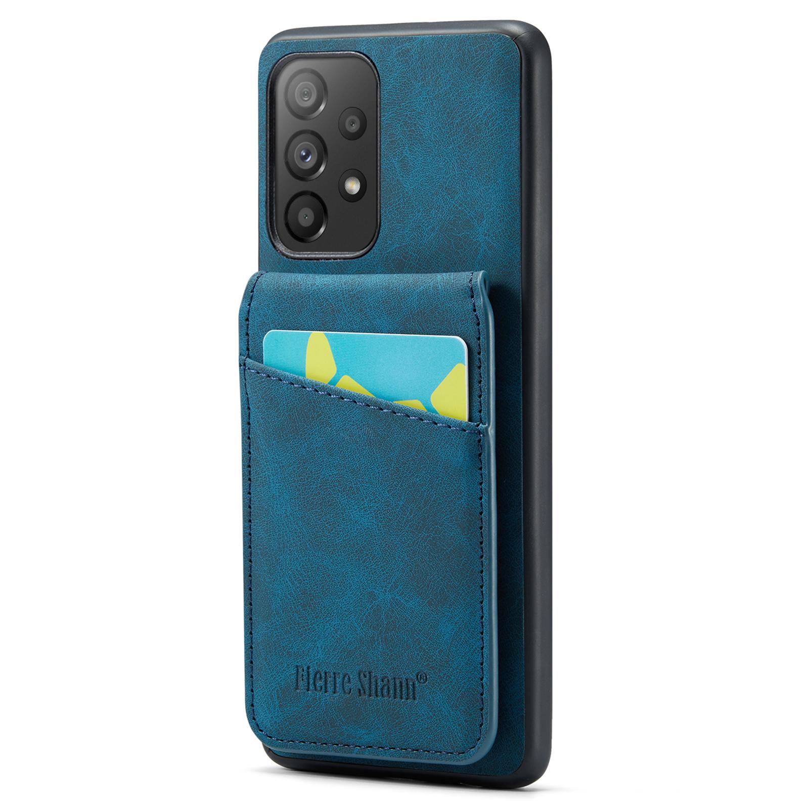 

FIERRE SHANN Back Case for Samsung Galaxy A73 5G PU Leather+TPU Phone Kickstand Shell with Card Slots Blue