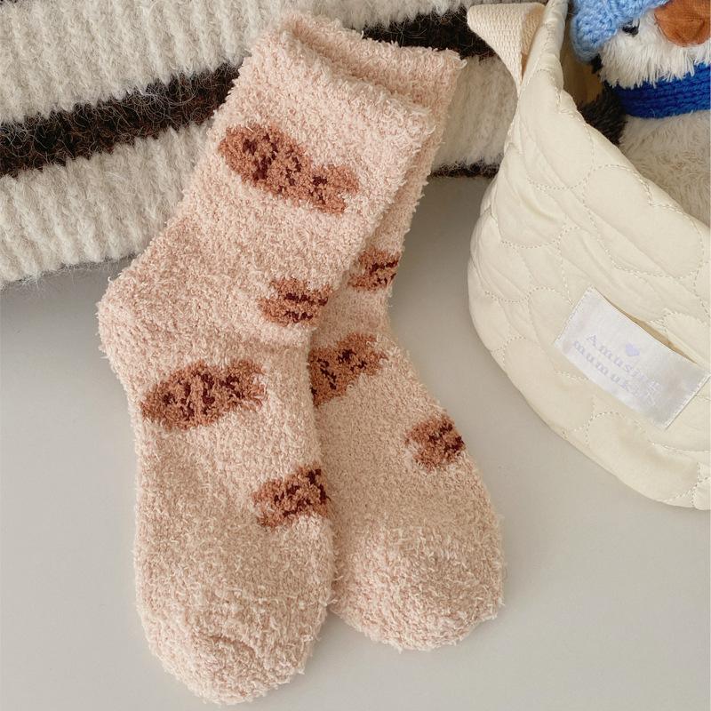 Autumn and Winter Coral Fleece Socks, Women's Thickened Warm Sleep Socks, Floor Socks, Home Postpartum Socks, Mid-calf Socks