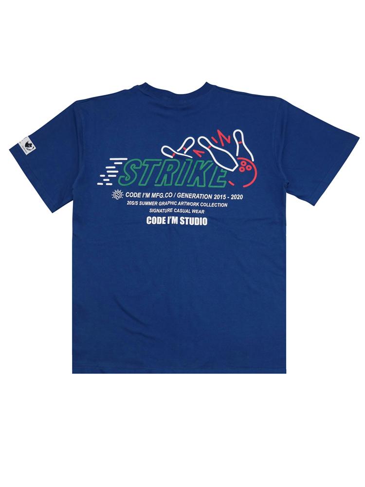 Code Iam Bowling Strike Print Oversized Short Sleeve T-Shirt Blue Blue/L