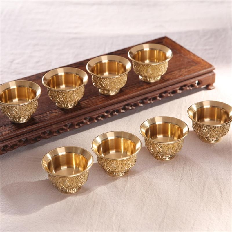 Cultural Tibetan Eight Auspicious Symbols Offering Cup Holy Water Bowl for Devotional Use Spiritual Home Decoration