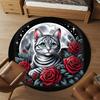 1pc Moonlit Cat Roses Round Chair Mat Area Rug - Non-Slip, Floor Mat for Office, Bedroom, Ideal Home Decor Christmas Gift P0811477