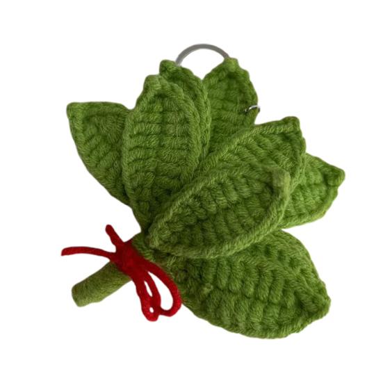 Woven Keychain Handmade Pomelo Leaf Design Lucky Charm Keychain Hand-Crocheting Decorative