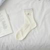 Summer Lightweight Children's Sock Featuring Cartoon Little Bear Embroidery, Thick Pile Socks with Stripes and Letters, Cotton Material