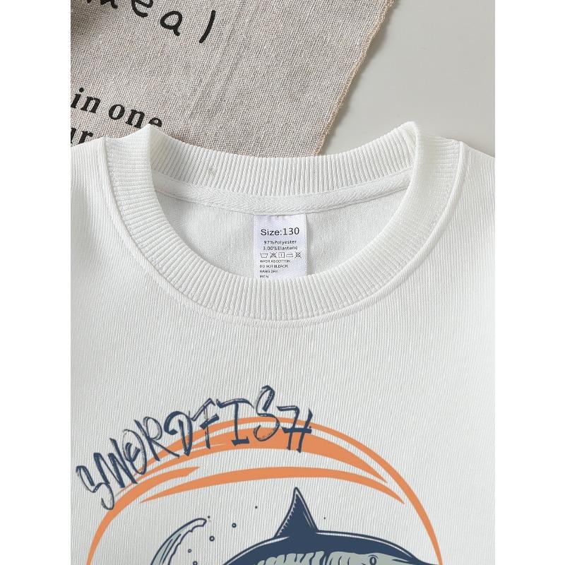 European Sizes Crew Neck Fashion Sweatshirt with Swordfish Jumping Over Ocean Waves, Autumn Winter Long-Sleeved Top for Young Girls.