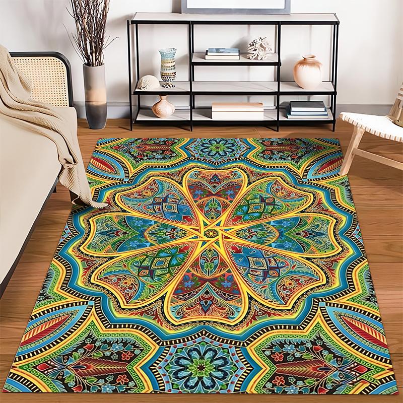 Colorful Mandala Pattern Carpet with Geometric Floral Design, Large Rug Suitable for Use As an Anti-slip for Living Room Bedroom Sofas