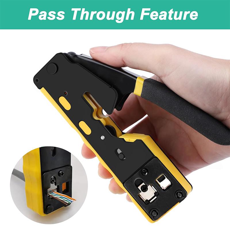 RJ45 Crimp Tool Kit Pass Through Cat6 Crimping Tool For Cat5 Cat5e Cat6 8P8C Connector, All-in-one Ethernet Crimper