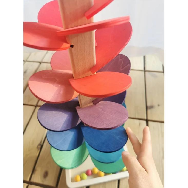 High Quality Rainbow Music Sounding Trees Wooden Petals Assembly and  Marble Run Balls Tracking Kids Educational Toys