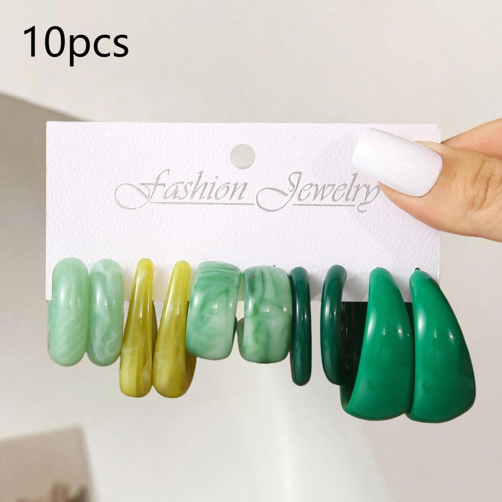 Retro Summer Multi-color Hoop Earring Set Water Drop C-shaped Designs Women's Fashion Leopard Print Earrings Daily Wear Dating