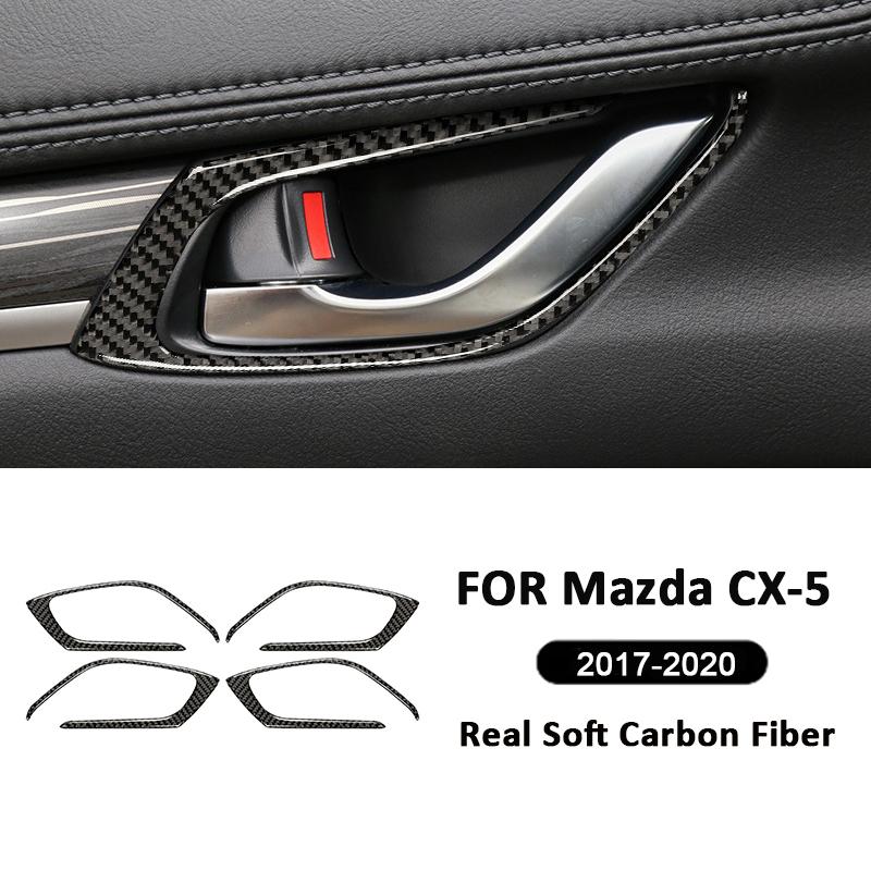 For Mazda CX-5 2017- Carbon Fiber Car Inner Door Pull Handle Panel Ring Bowl Trim Frame Decoration Sticker Interior Parts