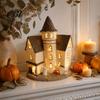 Gothic Home Decor Accents Vintage Light-Up Cottage Halloween Decoration, Ghost Pumpkin Village House LED Lighted Miniature Building Figurine,