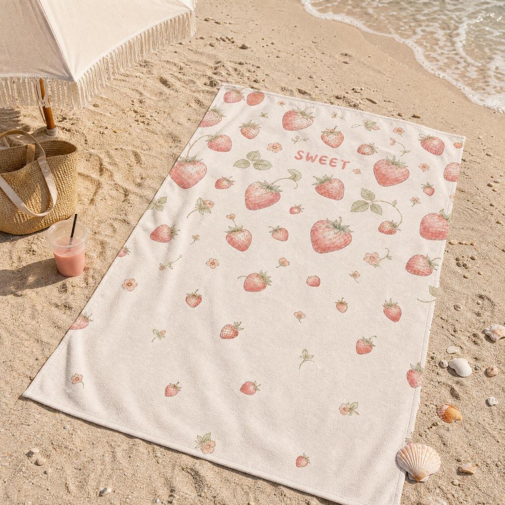Strawberry Milk Aesthetic Beach Towel, Suitable For Beach, Swimming Pool, Vacation, Unique Holiday Gift
