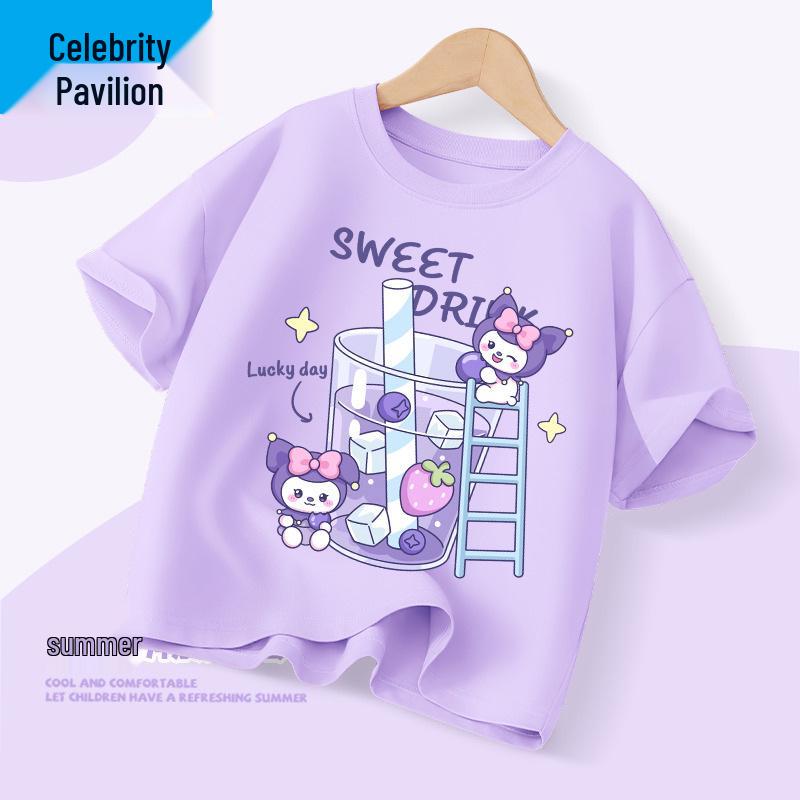 Girls  Pure Cotton Short Sleeve Set - 2025 Academy Style Summer Outfit for Kids 150cm