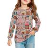 Girls' Long Sleeve Blouse - Round Neck Soft Waist Tunic