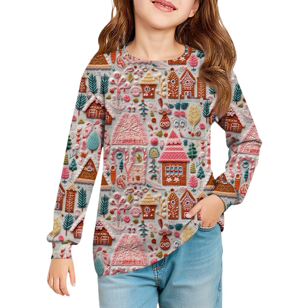 Girls' Long Sleeve Blouse - Round Neck Soft Waist Tunic