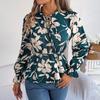 Women Long Sleeve V-Neck Blouse Feather Print Top Spring Autumn Fashion Temperament Shirt
