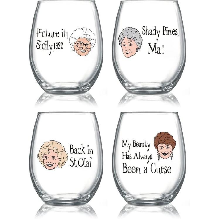 Golden Girls Wine Glasses, Golden Girls Merchandise, Golden Girls Gifts, Golden Girls Stemless Wine Glass Set of 4, Golden Girls TV Show Fans Gift 02