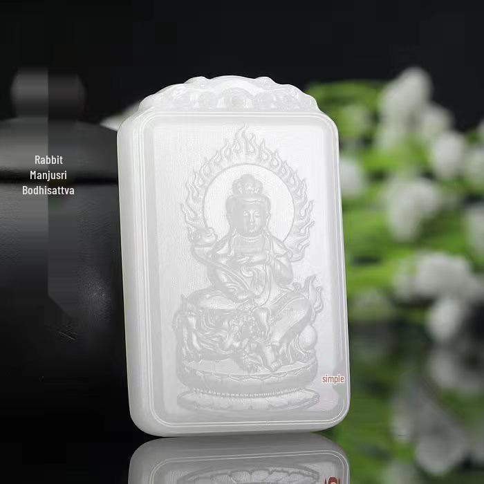 White Jade Zodiac Pendant: Eight Great Protectors Life Buddha