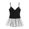European and American Style, New Women's Clothing, Foreign Style, Classic Deep V-polka Dot Splicing Suspender Fluffy Dress