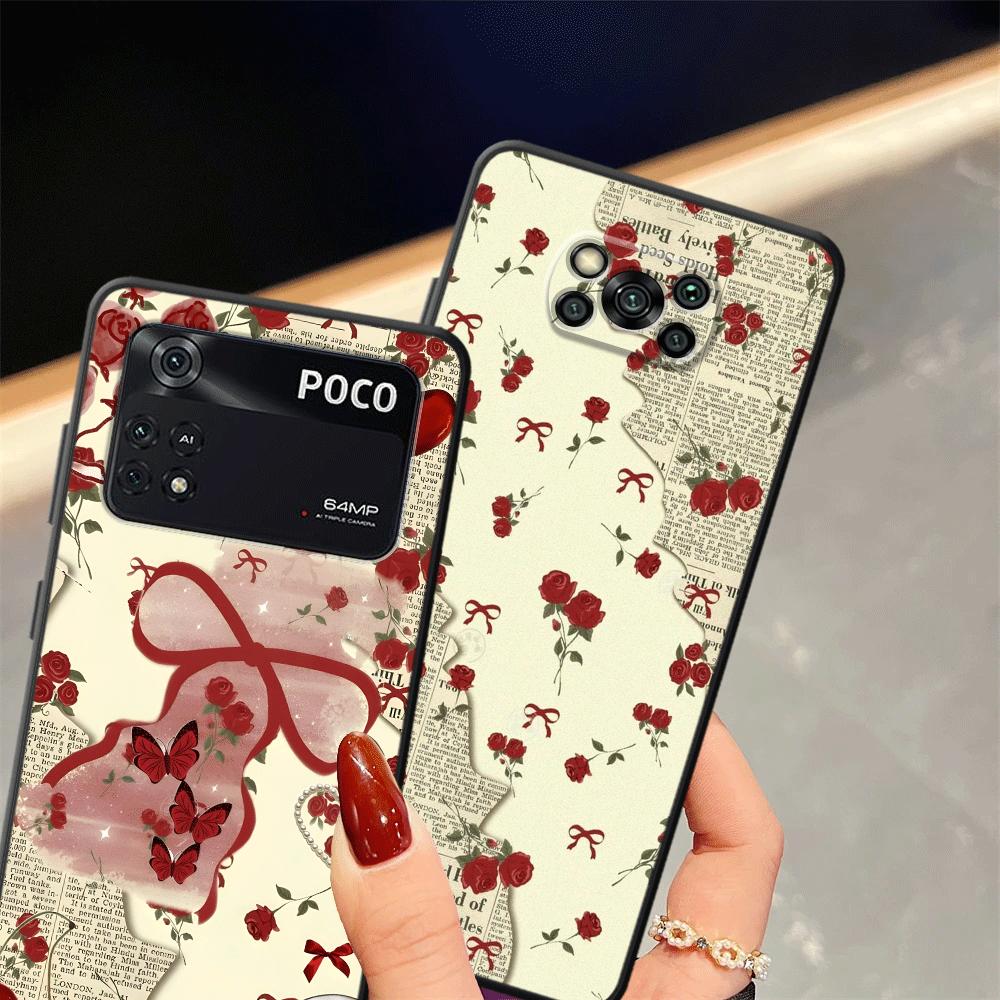 Funda Phone Cover Case for Xiaomi Poco F8 C71 C50 C61 X3 X4 X5 X7 Pro F1 F3 M5 M3 M4 M7 Pro C75 Rose Bow