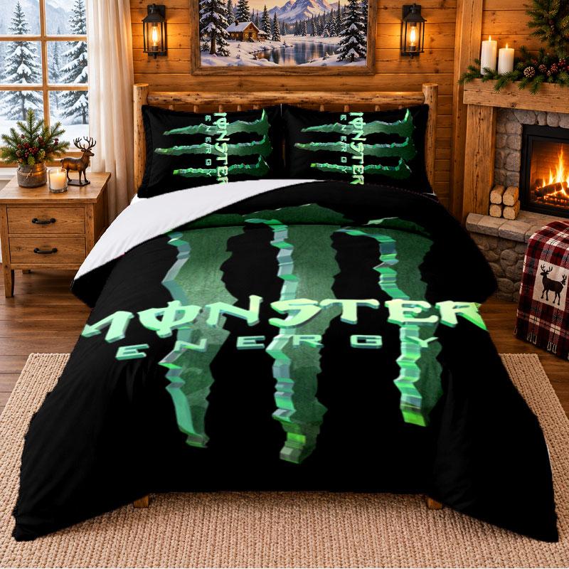 Set Biancheria da Letto con Fantasia Monster Energy 3 Pezzi Lenzuolo e Federe per Camera da Letto Interna