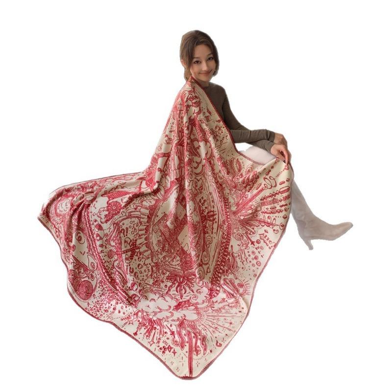 Wool Silk Double-sided Jacquard Scarf for Women's High-end Sense Versatile Shawl with Enlarged Thickened Thermal Blanket Dual-purpose