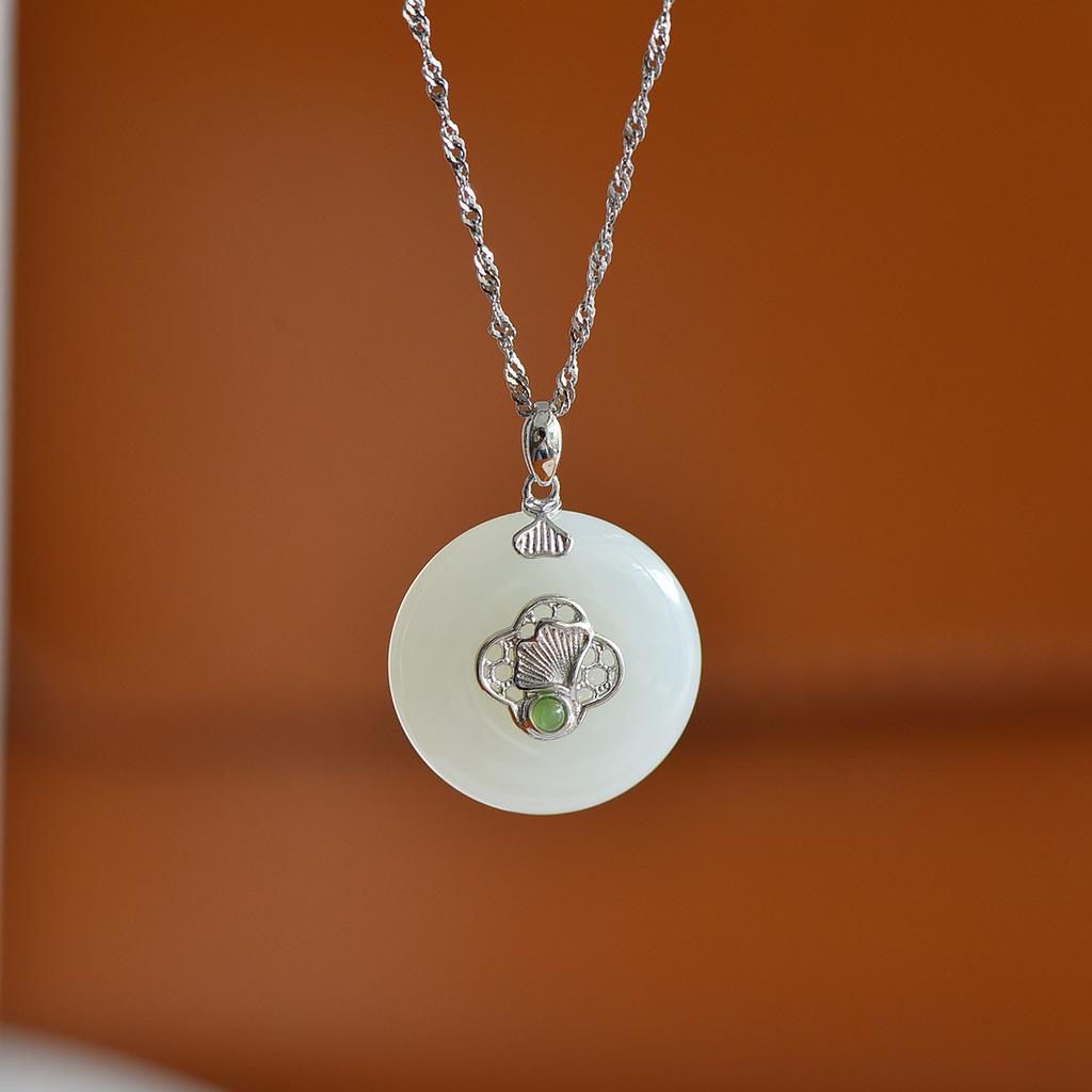 Hotan Jade S925 Silver Safety Clasp Pendant for Women