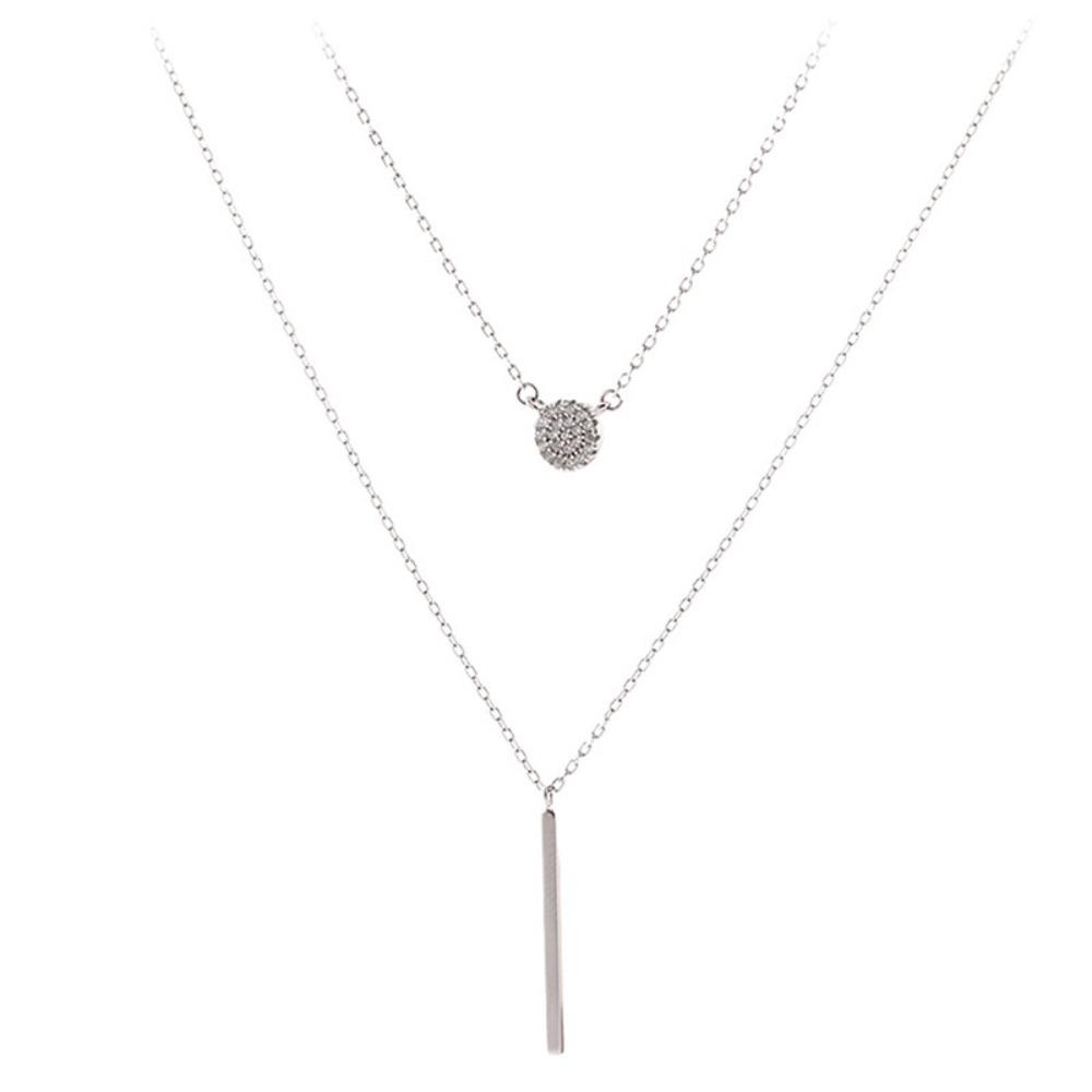 Elegante Vierkante Staaf Glanzende Kristal Ronde Dubbellaagse Ketting Dames Eenvoudige Mode Sleutelbeenketting