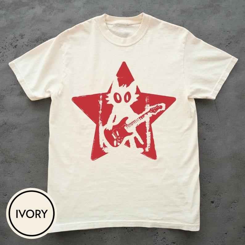 Rock Star Cat Tshirt Vintage Loose Oversized Unisex Tshirt Trendy Cotton Harajuku High Quality Comfortable Breathable Couples