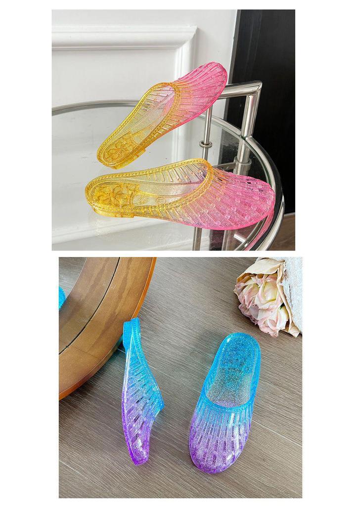 Women's Summer Crystal Toe Cover Non-Slip Jelly Flat Sandals for Outdoors and Home