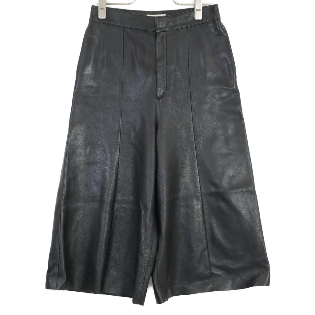 Celine [Domestic Regular] 2G013978E Phoebe Period Lamb Leather Cropped Wide Pants/ Bottoms 36 blackUsed