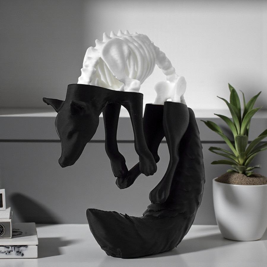 3D Printed Half Wolf Skull Realistic PLA Bone Sculpture for Desk Decor Gothic Office Shelf Art Unique Gift for Nature Tech Lover