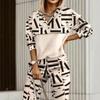 Vår Höst Dam Casual Långbyxdräkt Kvinnor Patchwork Topp Tryck Byxor Set Lös Hög Midja Byxor Tvådelat Set Outfit