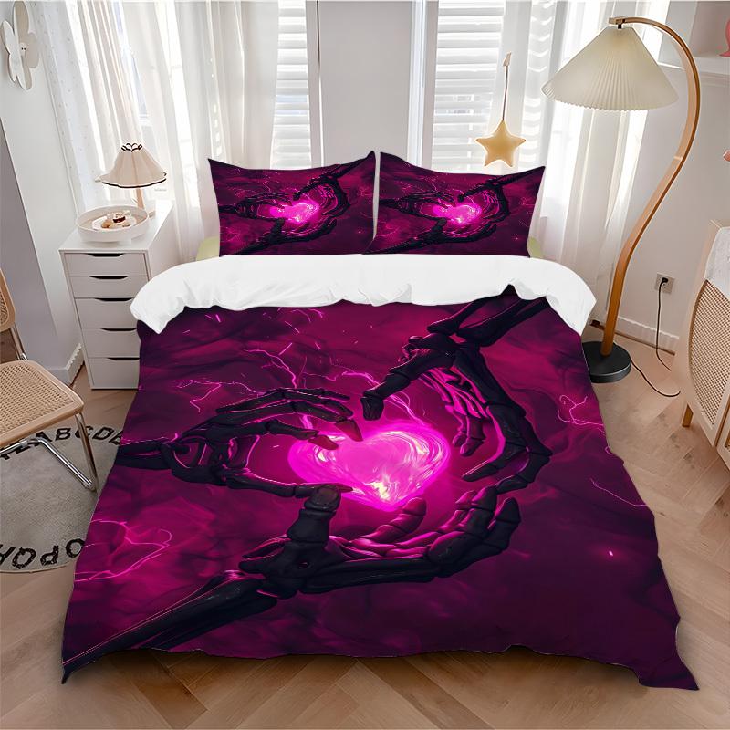 

3pc Skelelove Heartbeat Cover Set - 1 Quilt Cover + 2 Pillowcases, All Seasons Bedroom Setting, Perfect for Home092 135x200cm