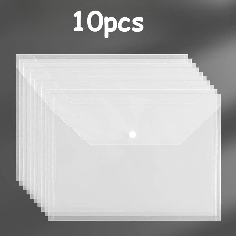 

20pcs/10pcs Clear Folder Plastic Envelope With Button File Folder Letter A4 Size For Office Supplies School And Home, Office