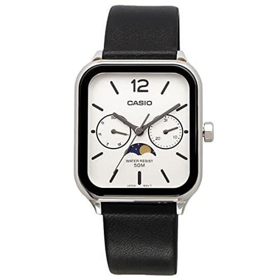 CASIO Standard Moon Phase Analog Mens Watch MTP-M305L-7AV Black Leather Band Silver Overseas Model